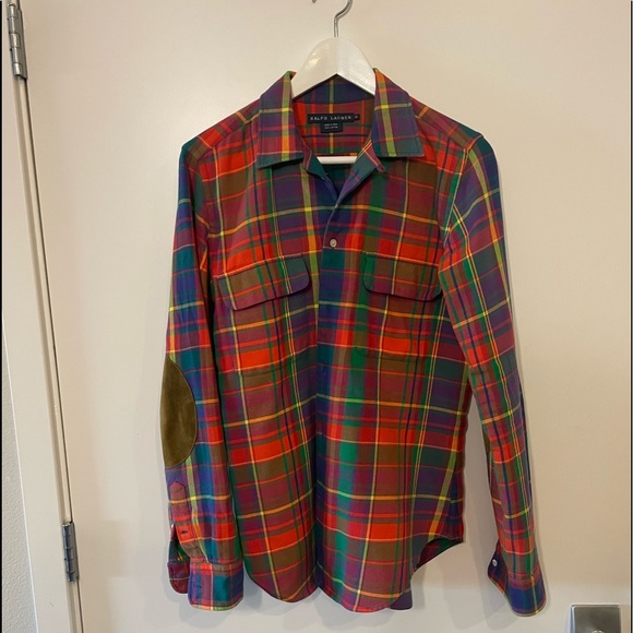 Ralph Lauren plaid shirt with leather elbows - Picture 2 of 8